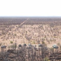 Aerial view of camp in bush