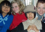 Volunteers with colleagues