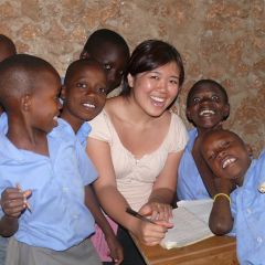 Claudia with her class at the olives centre